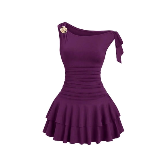 Vestido Floerns Mini con hombros descubiertos, estampado floral de metal, color morado, talla M, par