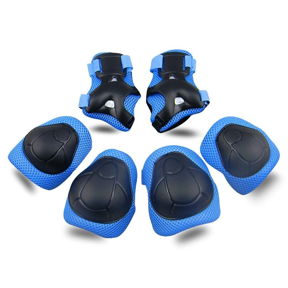 Fantasycarts Kids Roller Blading Wrist Elbow Knee Pads Blades Guard 6 PCS Set in Blue 