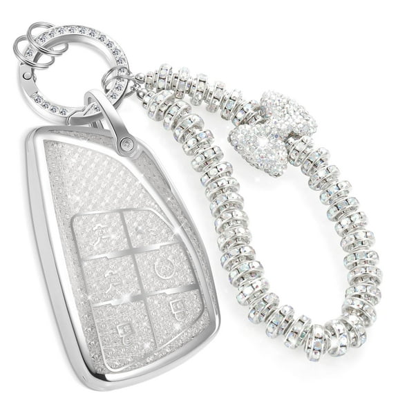 for Buick Key Fob Cover with Fashionable Zirconia Wristlet KeyChain, Enchanting Diamond Patterns Soft Case for Avenir Denali Sierra (6 Buttons)