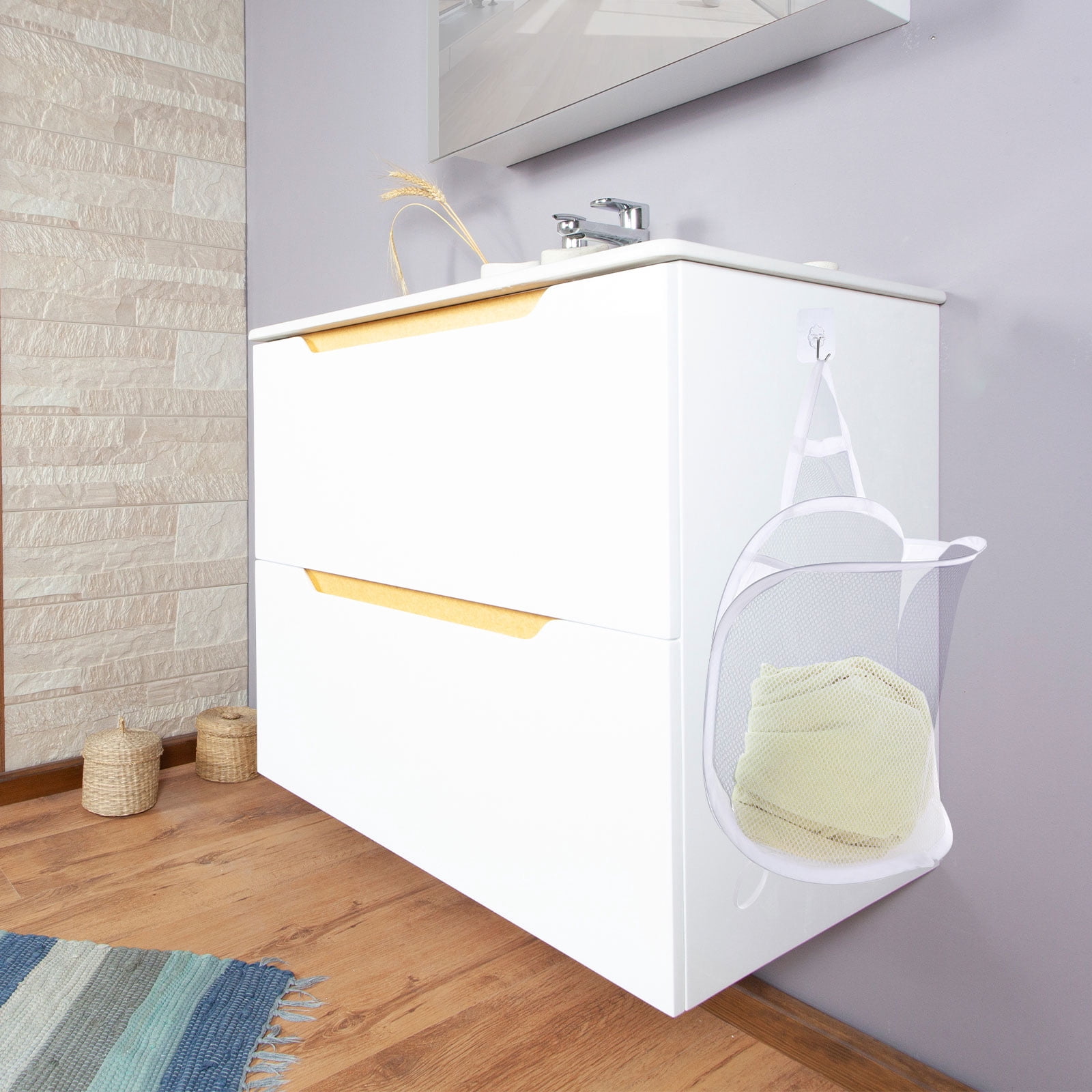 Unique Bargains Hanging Mesh Laundry Bag for Delicates Washing Storage White