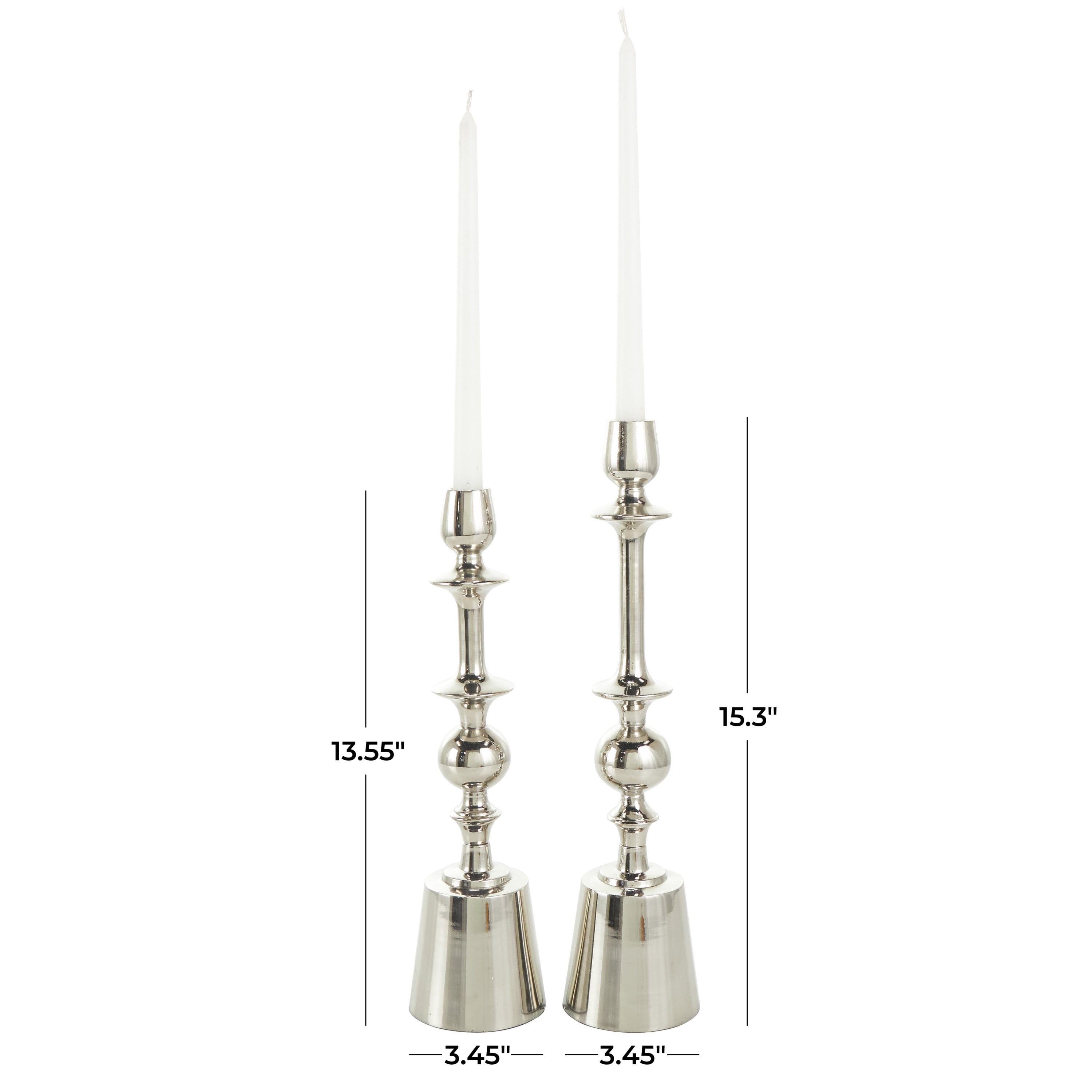 DecMode 2 Candle Silver Aluminum Candle Holder, Set of 2