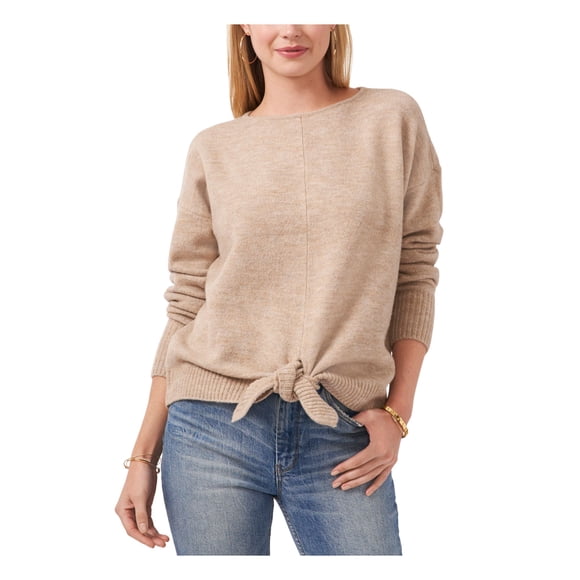 VINCE CAMUTO Womens Beige Stretch Ribbed Tie Front Cuffed Long Sleeve Round Neck Wear To Work Sweater XL