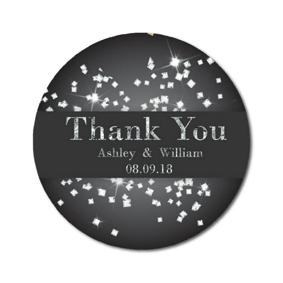Darling Souvenir Round Diamond Glitter Thank You Stickers Wedding Personalized Bride Groom Names And Date Envelope Seals-45 Pcs
