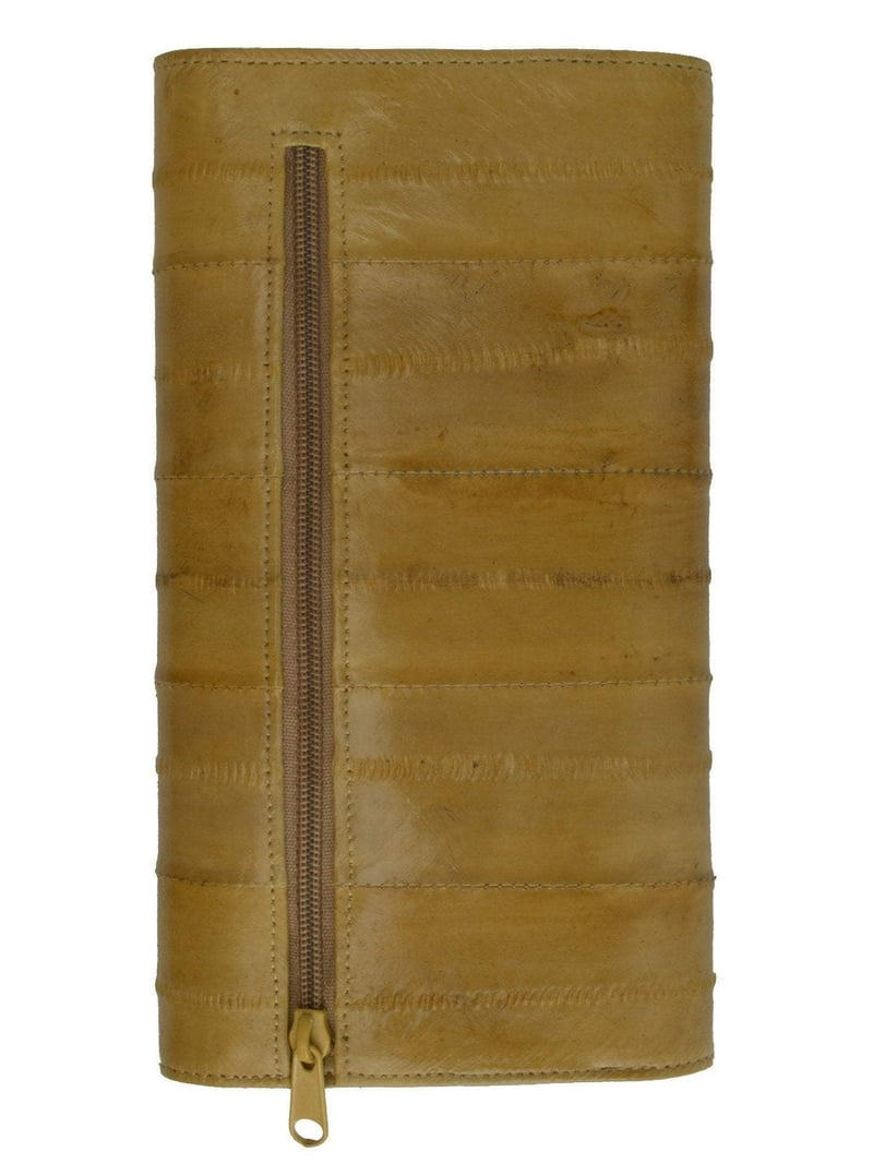 Womens Genuine Eel Skin Leather Deluxe Checkbook Wallet with Hand