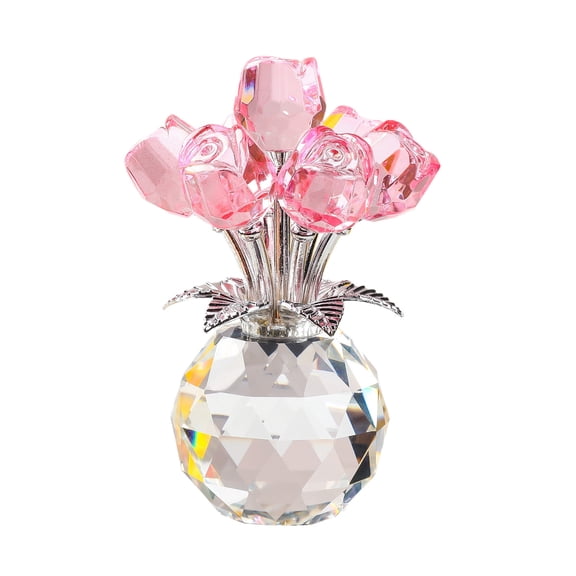 CuiLiyq Crystal Pink Rose Flower Figurine with Round Vase, Rose Gifts for Girlfriend Wife Sister, Romantic Gifts for Valentines Day Anniversary Wedding Xmas Home Decorations (Pink)