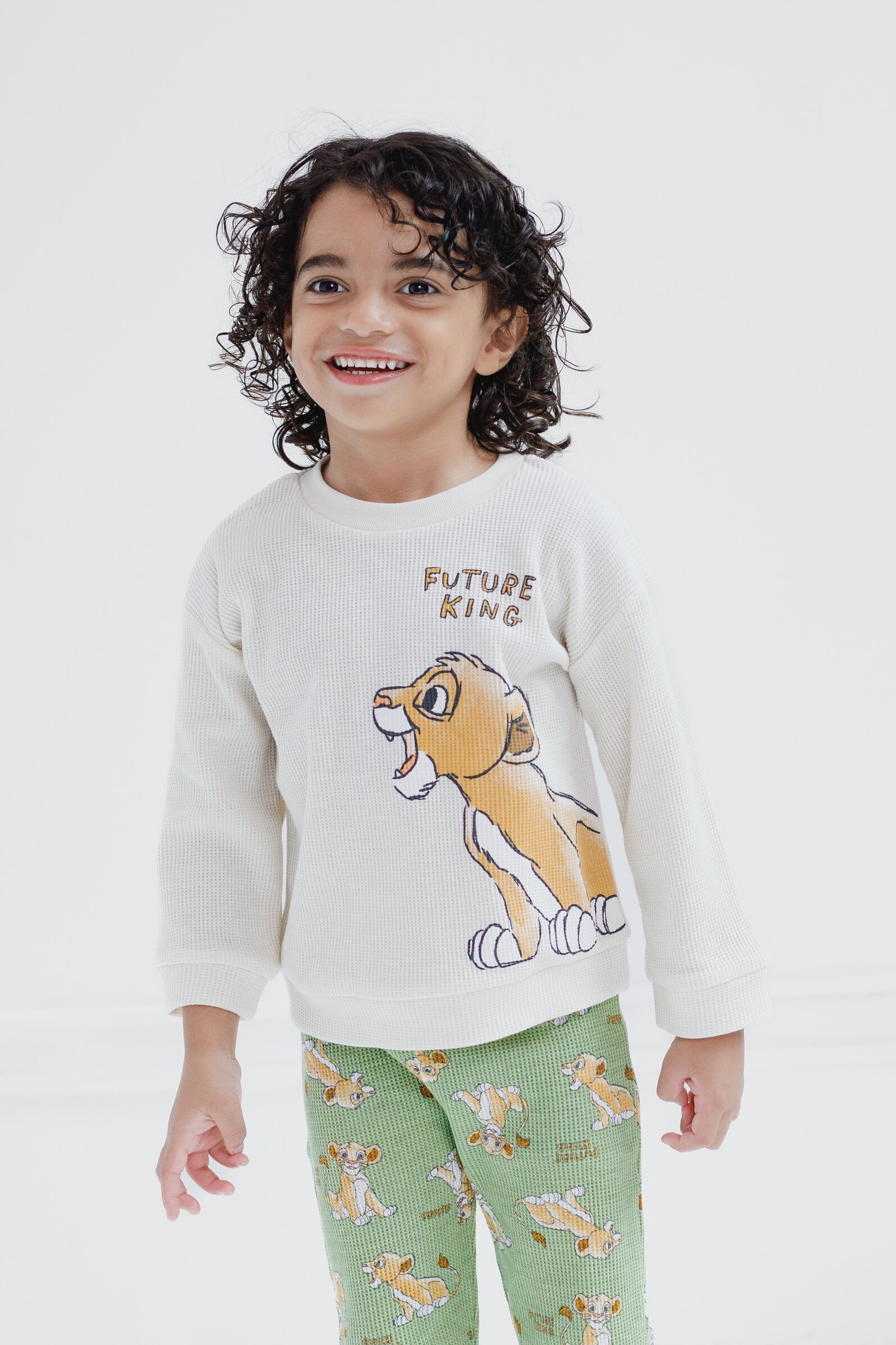Disney Lion King Simba Waffle Knit Drop Shoulder Sweatshirt and Jogger Pants Outfit Set Newborn to Toddler