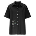 thumbnail image 4 of Birdeem Women Print Short Sleeve Loose Button Turndown Collar Shirt Solid Blouse Tops, 4 of 8