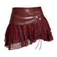 thumbnail image 4 of Wxolcjlv Womens Lace Tiered Mini Skirt Faux Leather Waist Lace‑Up Detail Club Short Skirts, 4 of 4