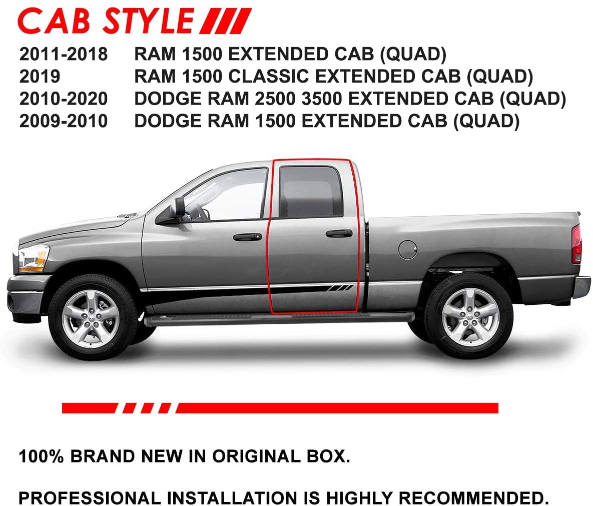 DNA Motoring 5.5" Black Side Step Nerf Bars Running Boards for 2009-2022 Dodge Ram Quad Cab