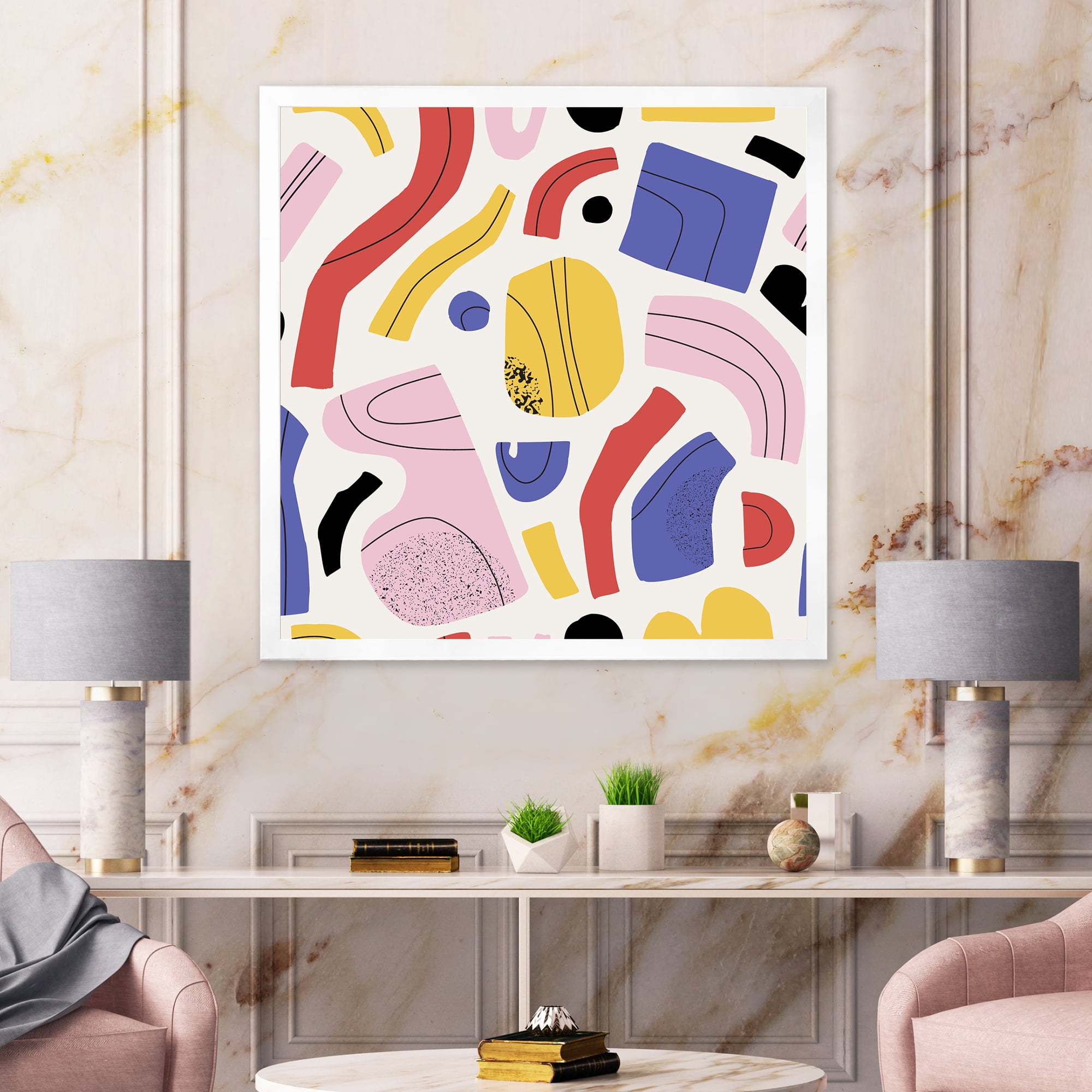 Designart 'Organic and Elements In Pink Yellow and Red' Modern Framed Art Print