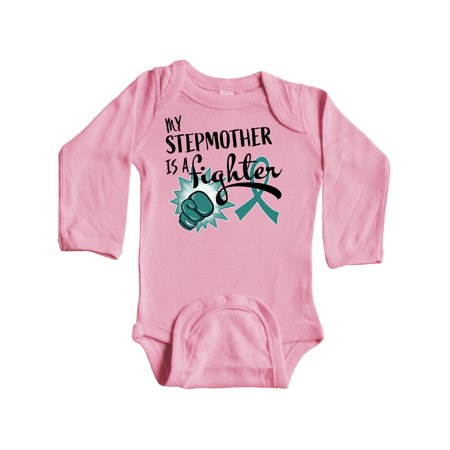 

Inktastic Ovarian Cancer Awareness My Stepmother is a Fighter Gift Baby Boy or Baby Girl Long Sleeve Bodysuit