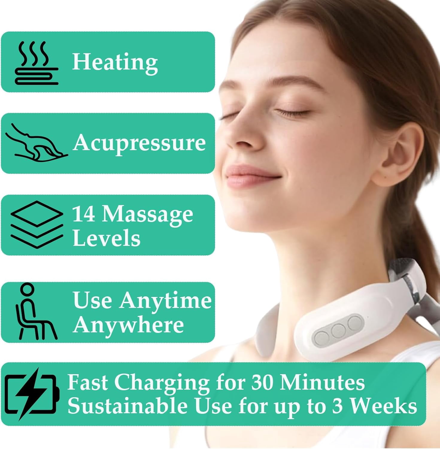 Vitality Magic Pro 2.0 Neck Massager - Upgraded Neck Massager【4 Heated Heads】【6 Massage Modes】【14 Adjustable Gears】 Ergonomic Design, Promotes Muscle Relaxation, Portable, Lightweight