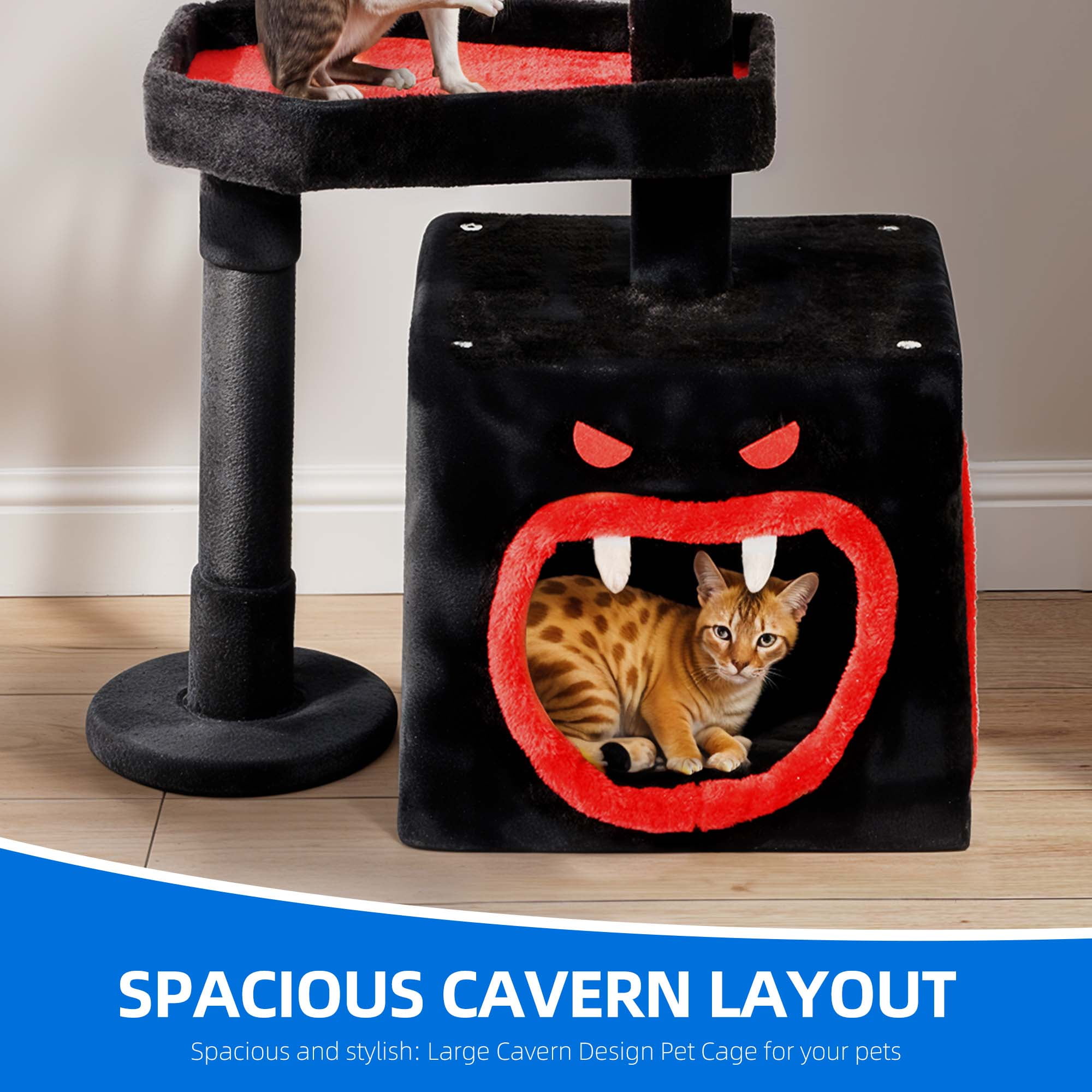 Uforic 38.5" Gothic Cat Tree ,Cat Scratching Posts Tower with Spider Hanging Ball, Scratching Post, Black Halloween