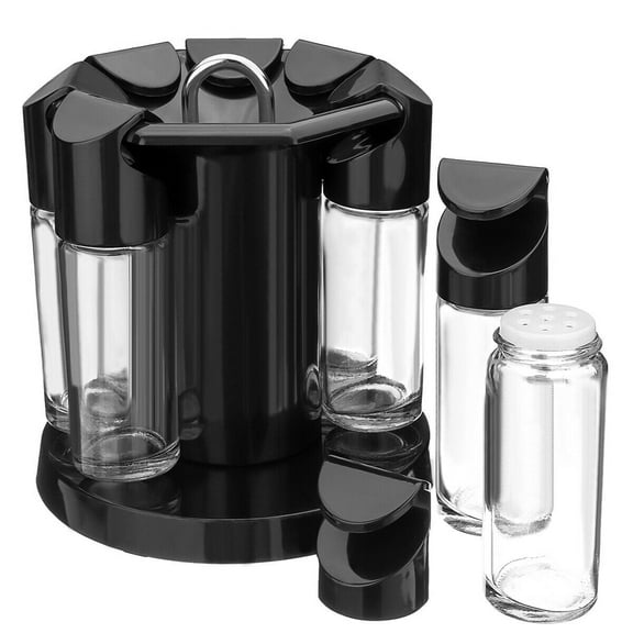 360° Rotation 8 Jar Spice Rack Organizer Stand Glass Kitchen Herb Storage Holder