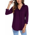 thumbnail image 3 of MAWCLOS Womens 3/4 Sleeve V Neck Shirts Lapel Tunic Tops Casual Work Tops Classic Solid Color Blouse Loose Fit, 3 of 6