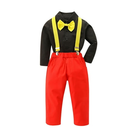 

Gpaecead Baby Boy Clothes Suits Toddler Dress Shirt with Bowtie Suspender Pants Outfit Sets Gentleman Wedding 1-6 Years Red
