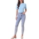 thumbnail image 2 of Camiseta básica de mujer inspirada en Chic, de cuello redondo, manga corta, textura, talla M, azul claro, 2 of 6