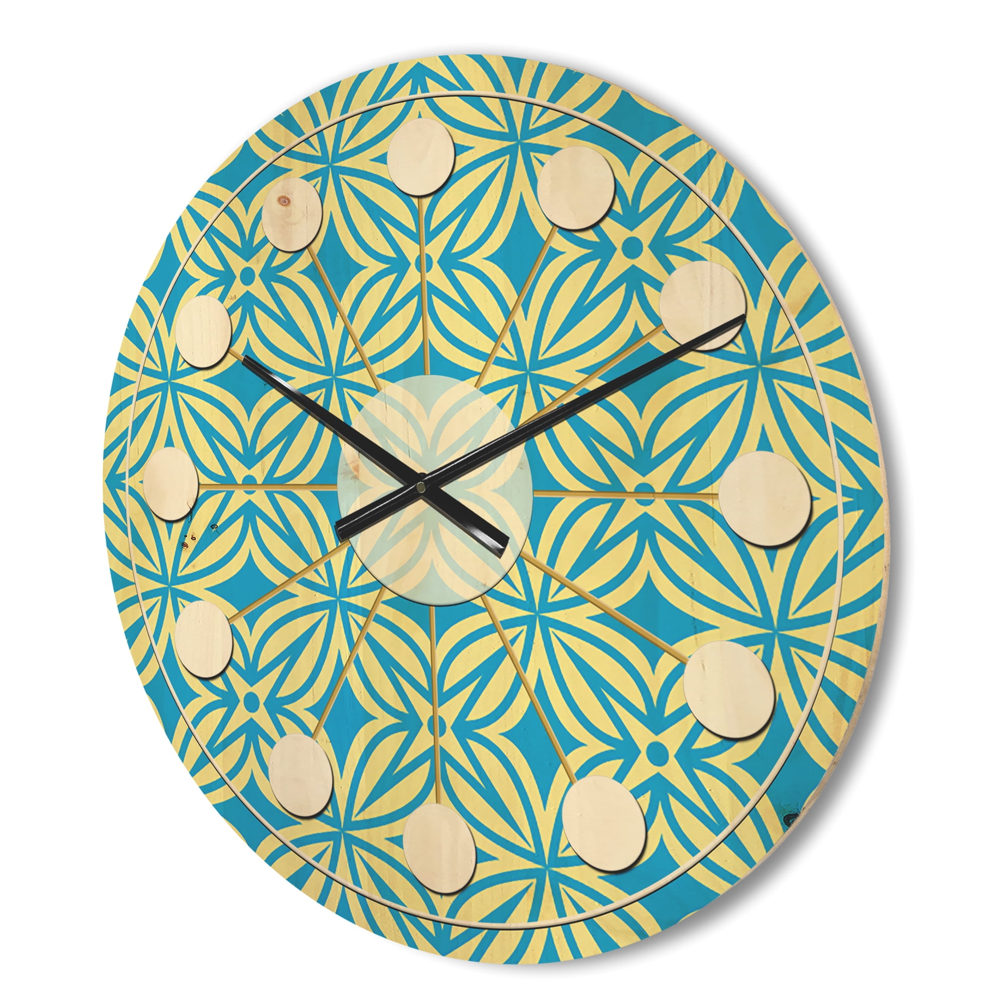 Designart 'Ornamental Retro Design I' Mid-Century Modern Wood Wall Clock