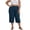 #0403-Blue, variant on Women Plus Size Capri Pants High Waist Wide Leg Elastic Waist Support Side Pockets Solid Color Mid Calf Bottoms for Curvy Daily Casual Daily