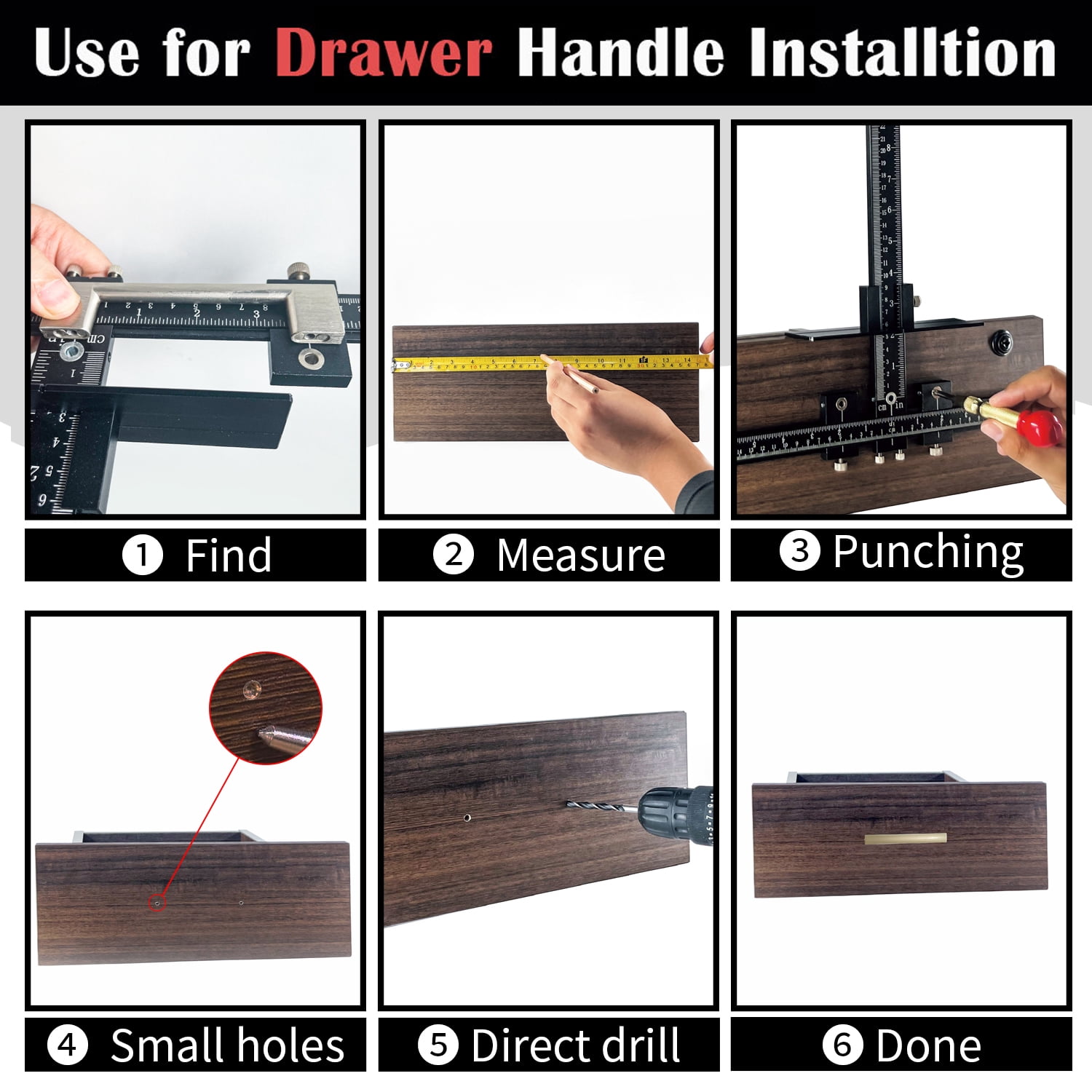 King&Charles Cabinet Hardware Jig, Aluminum Alloy Cabinet Handle Jig + Auto Hole Punch + Point Drils Bits, Use for Handles Knobs Pulls on Drawers/Doors, Wood Drilling Dowelling Guide Set.