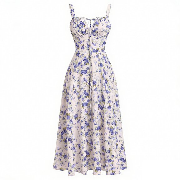 RFQWOVSR Women's V-Neck Sleeveless Tank Dress with Pockets Floral Print Casual Loose Fit M