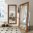 thumbnail image 3 of BEAUTYPEAK 64"x21" Full Length Mirror with Stand Solid Wooden Framed Floor Mirror Full Body Mirror,Brown, 3 of 8