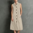 thumbnail image 5 of ClodeEU Women's Collared Sleeveless Button Down Linen Midi Dress,Casual Sundress with Pockets Beige,Women's Plus L, 5 of 6