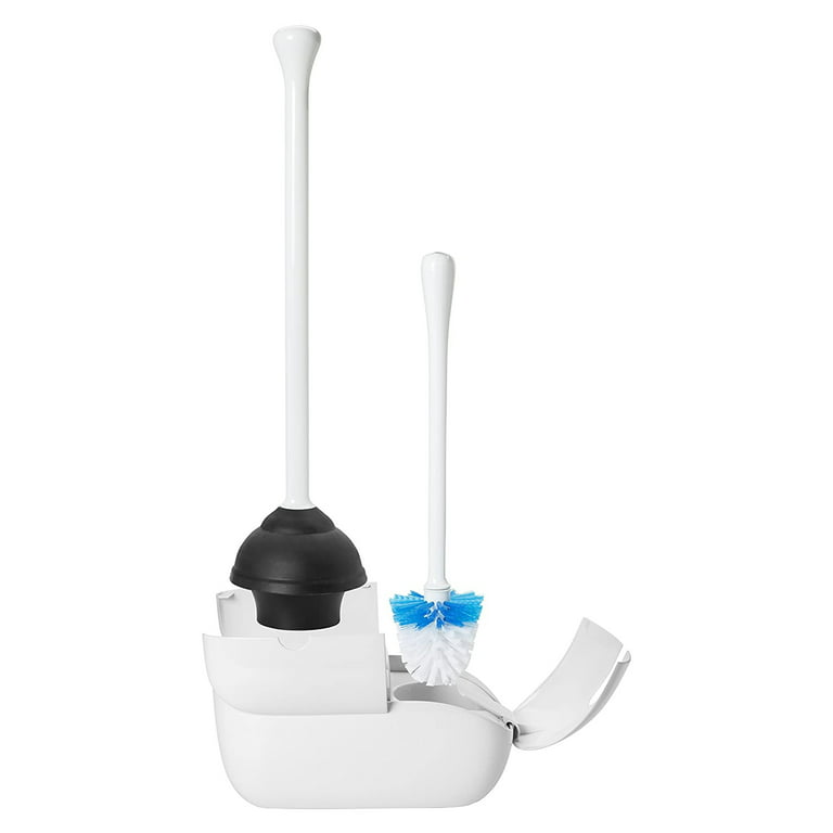 OXO Good Grips Bathroom Hideaway Toilet Brush and Plunger Combination Set,  White 