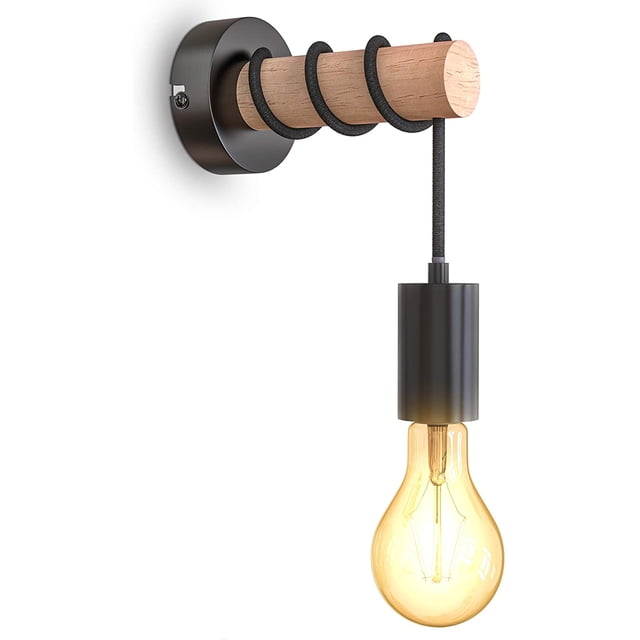 Aplique I 1 Ampolla Aplique Vintage Intérieur I Design Industriel I Lampe Rétro I Acier I Bois I Rond I E27 I Ampolla Non Incluse Ormromra WLJ-4500