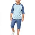 thumbnail image 4 of Cethrio Girls' Pajama Sets Short Sleeve, 2 Piece Summer Casual Color Block Kids' Sleepwear Light Blue Size 13-14T, 4 of 8
