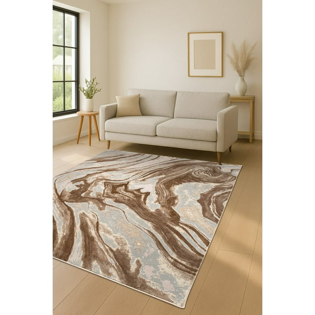 LaDole Rugs 3x5 ft Modern Earth Abstract Area Runner Rug | Small Carpet For Entry Way, Hallway, Home Office, Entrance Indoor Floor Décor | Beige Brown