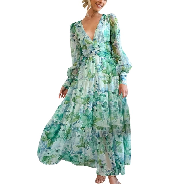 Ketyyh-chn99 Robes pour Femmes Grande Taille Robe d'Été Robe Extensible Manche à Volants à Étages Robe Trapèze Courte Vert,P
