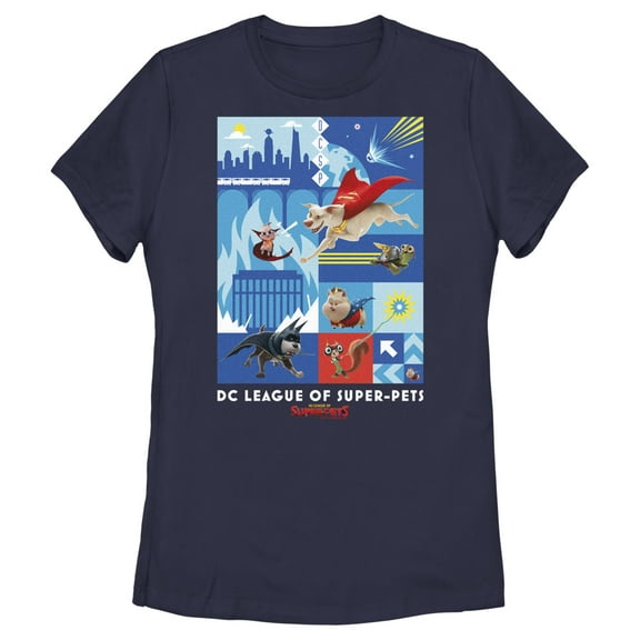 Women's DC League of Super-Pets Battle Ready Poster  Graphic Tee Navy Blue Small