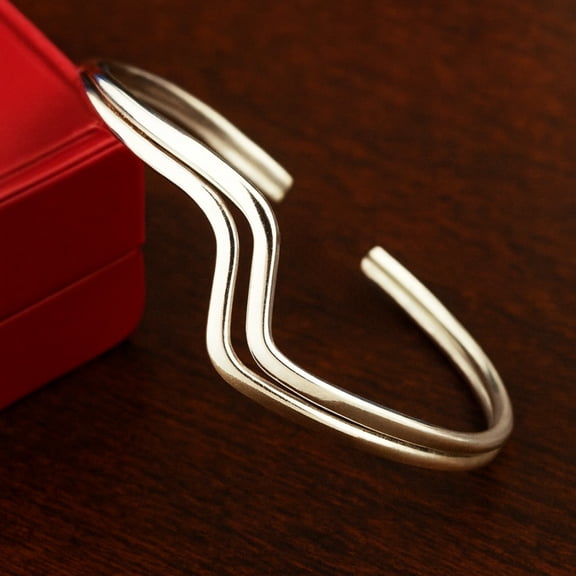925 Sterling Silver V-Shape Cuff Bracelet, Minimalist Double Wire Chevron Open Bangle for Women, Adjustable Jewelry