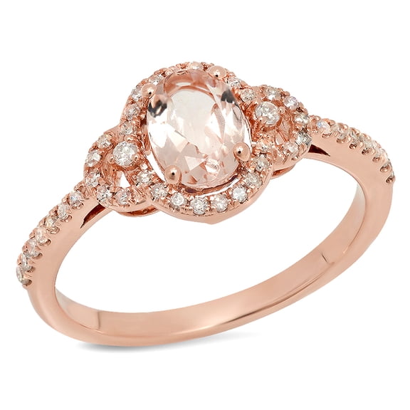 Dazzlingrock Collection 10K Oval Morganite & Round White Diamond Ladies Bridal Halo Engagement Ring, Rose Gold, Size 7