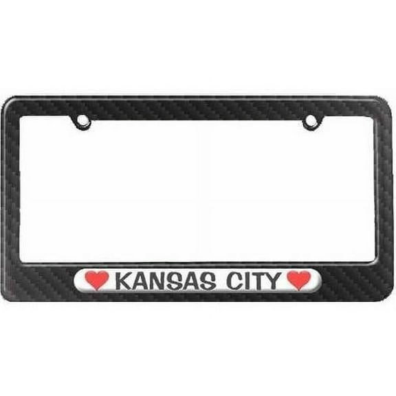 Kansas City Love with Hearts License Plate Tag Frame, Carbon Fiber Pattern