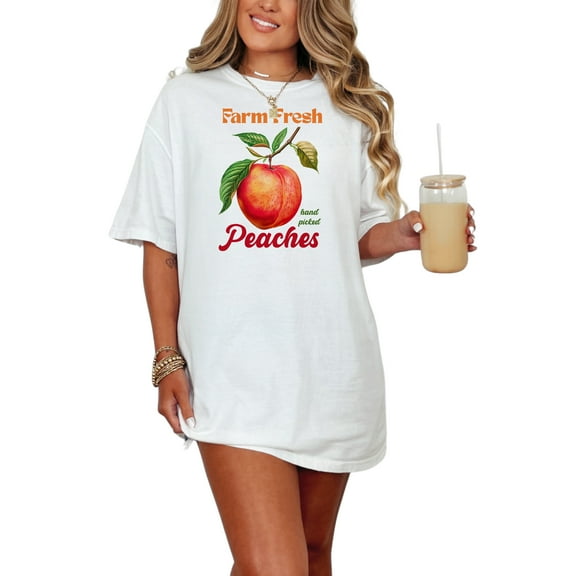 Peach Lover T-Shirt, Hand Picked Peach Graphic Tee, Vintage Fruit Design Shirt, Summer Harvest T-Shirt, Peach Lover Gift, White Comfort Colors T-Shirt, Small