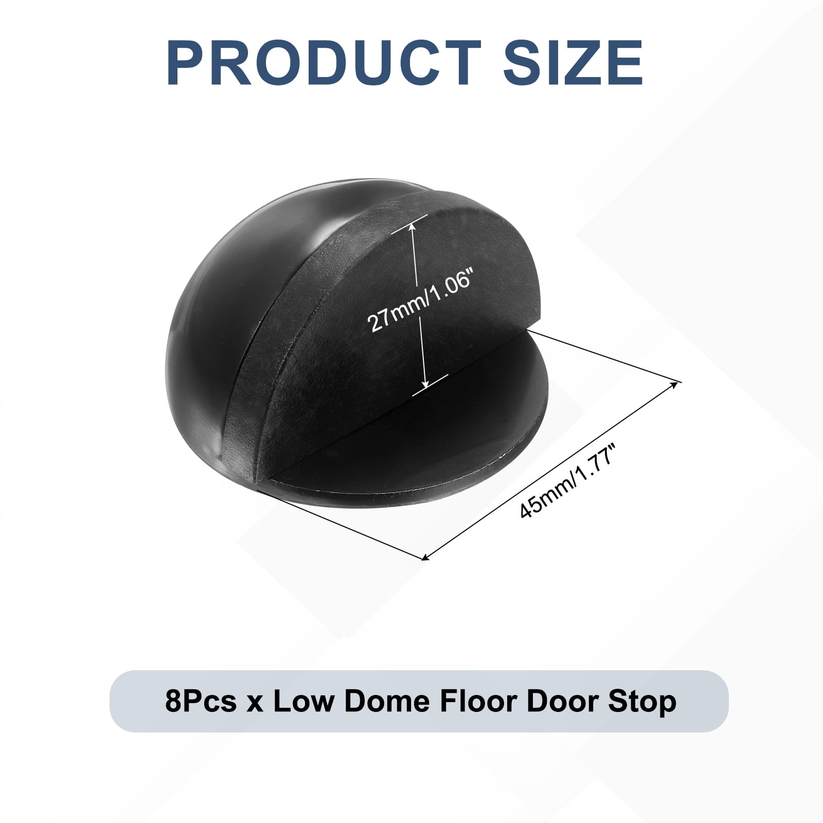 Uxcell 8 Pack Low Dome Floor Door Stop, 45mm Dia. Self Adhesive Door Stoppers, No Drilling Stainless Steel Half Dome Rubber Bumper Wall Protector for Bedroom Bathroom, Black