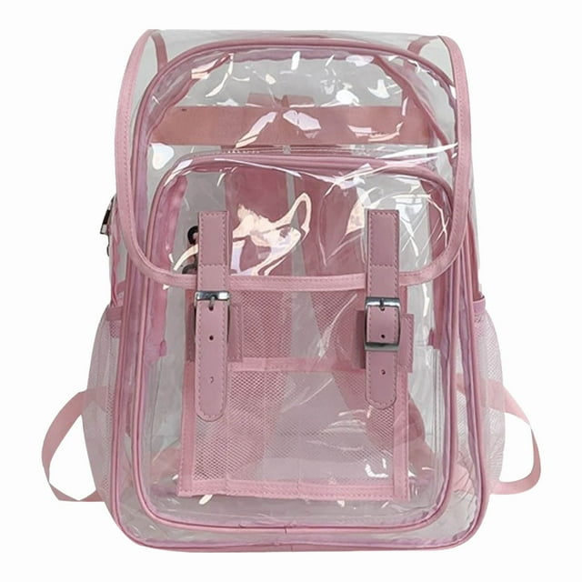 Plastic See Through Purses/Backpacks Flip Top PVC Transparent Backpack Stadium Compliant Clear Rucksack With Reinforced Straps Large Capacity