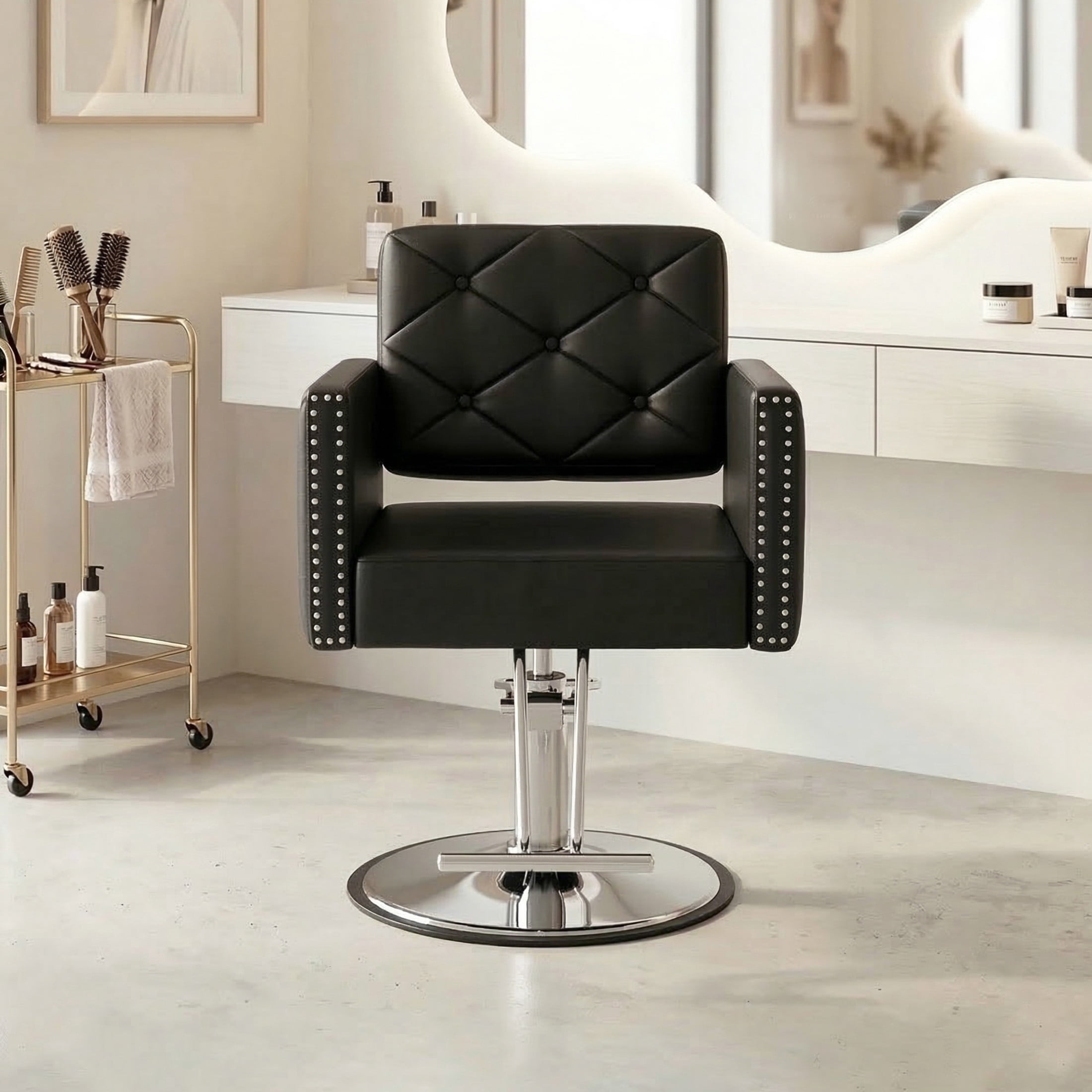 Noble House Heavy Duty Barber Chair, 360° Swivel Salon Chair with Hydraulic Pump, Black + Chrome