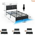 thumbnail image 3 of iSunirm Twin Size Platform Bed Frame Basic Type with 3 Height Adjustable Headboard, Upholstered Leather, LED Light & Charging Station, Stable Metal Frame Support, Black, 3 of 8