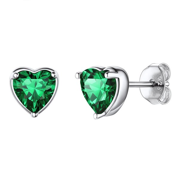 Mujer adulta 925 plata esterlina corazón piedra natal Stud pendientes cumpleaños regalo de San Valentín Suplight Jewelry exquisita
