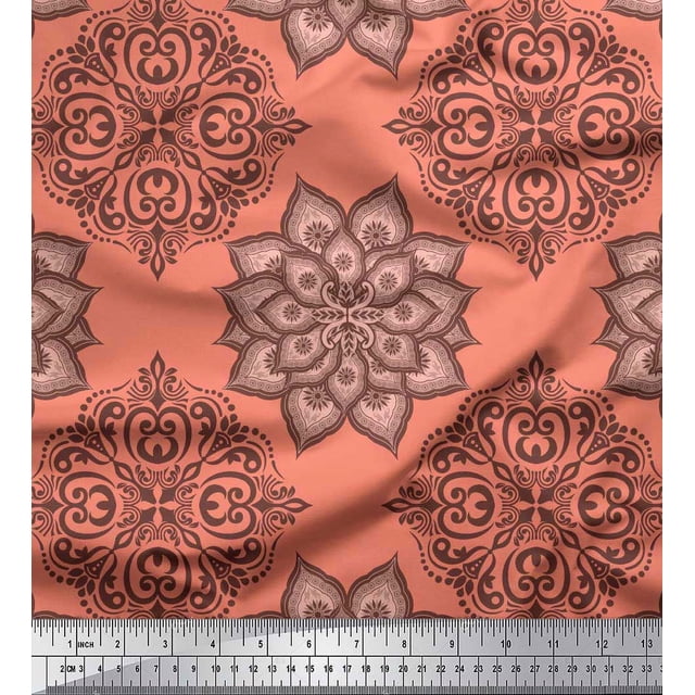 Soimoi Georgette Viscose Fabric Floral Mandala Print Sewing Fabric Yard 42 Inch Wide