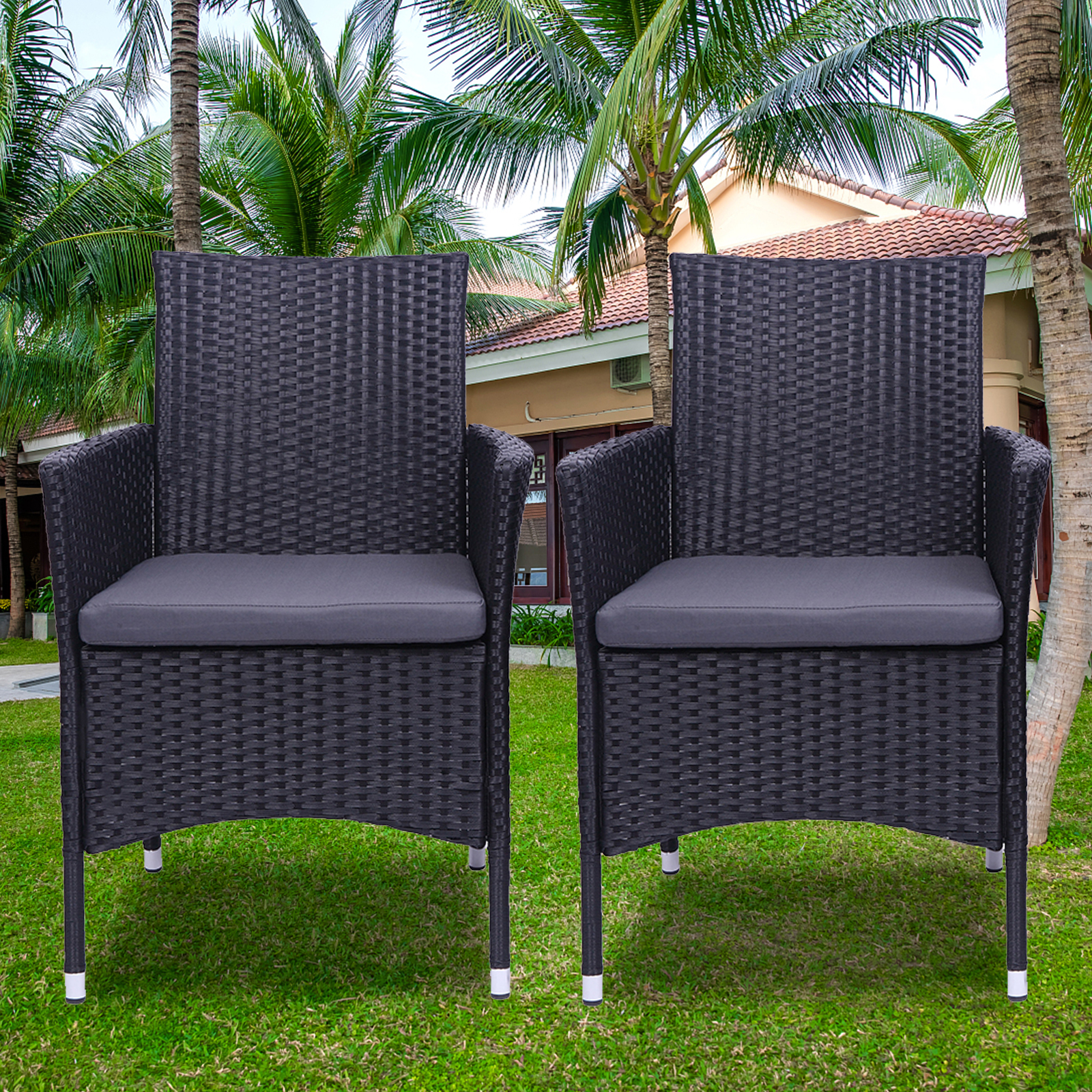 Patio Chairs Set of 2, BTMWAY All-Weather Wicker Patio Furniture Set, Heavy Duty Rattan Bistro Chairs Conversation Set, Front Porch Furniture Outdoor Chairs Set for Backyard Garden Balcony, Black - image 3 of 11
