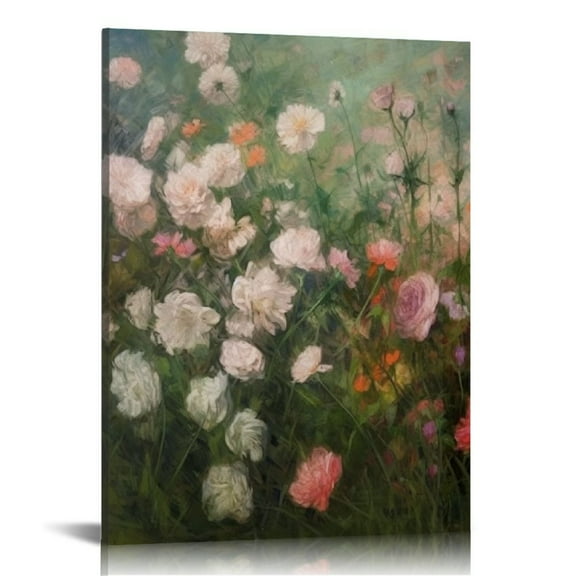 MLJA Flower Canvas Wall Art, Wall Art, Garden Painting Prints, Pink and White Rose Wall Decor, Classical Landscape Wall Pictures for Living Room, Bedroom, Bathroom, farmhouse