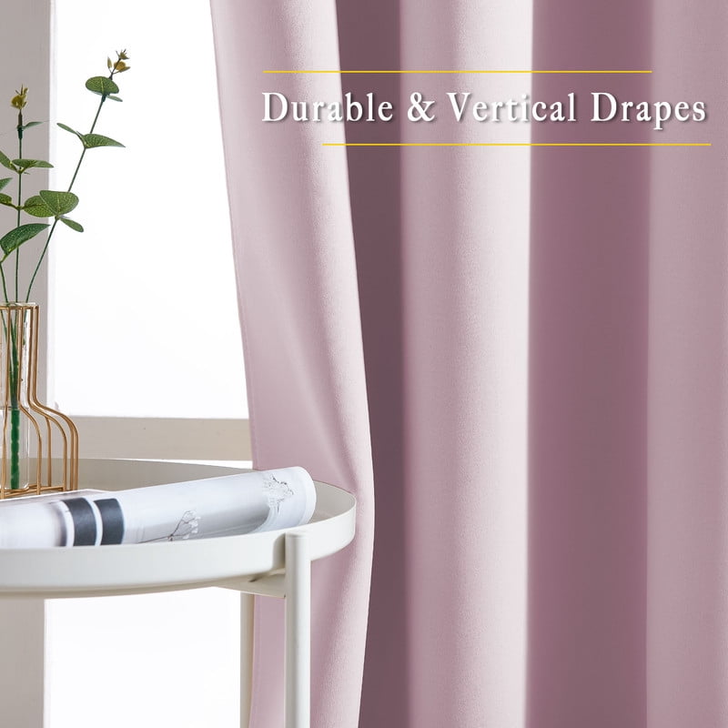 NICETOWN Solid Blackout Window Curtain, Grommet Room Darkening Window Treatment Drapes for Living Room, W42 x L84, Baby Pink, Set of 2