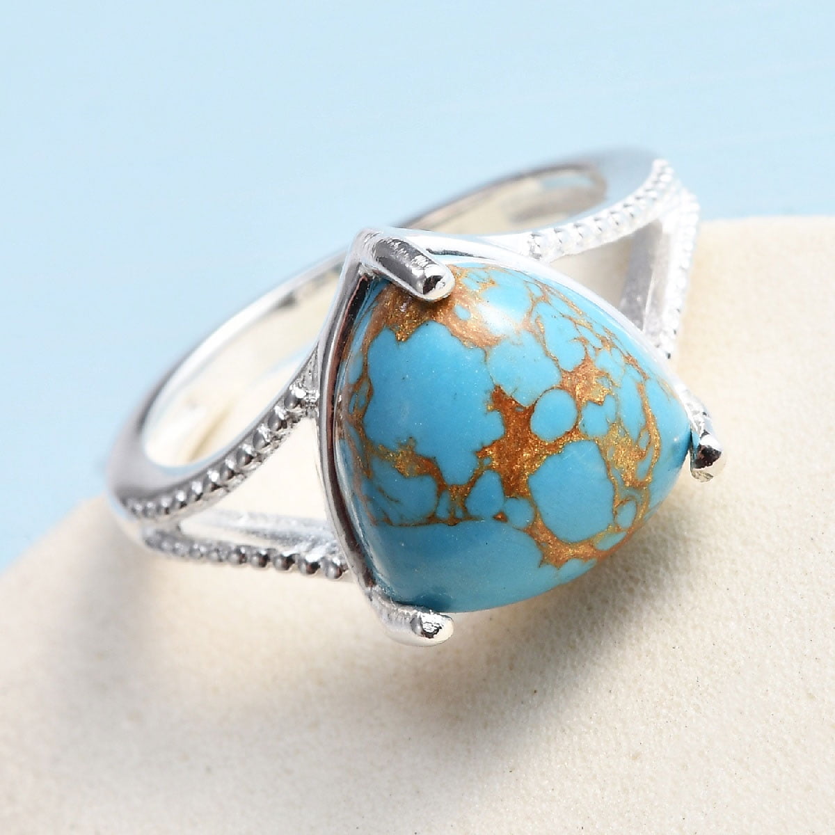 Silver Band Ring 925 Silver Sterling Chinese Turquoise  Ring,Chinese Turquoise Gemstone,Turquoise Ring,Prong Ring Silver Statement Ring,