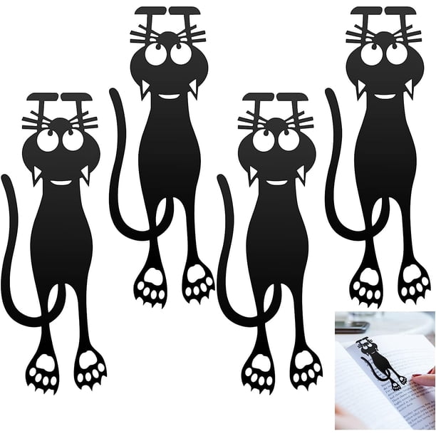 4 marcadores lindos de gato negro marcadores creativos de dibujos animados marcadores personalizados reutilizables marcadores de gatitos multifunción fáciles de transportar adecuados para el hogar, la oficina y la escuela JM