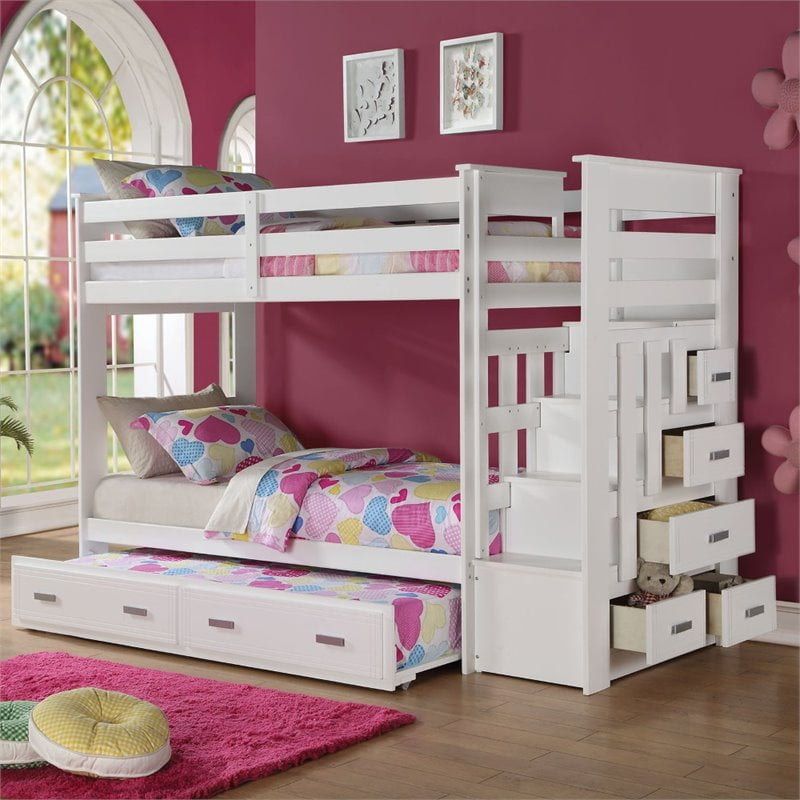 white twin over twin bunk bed with trundle
