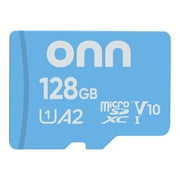 onn 128GB C10 U1 V10 A2 microSDXC Flash Memory Card + Reader, for Phones, Cameras, Tablets & Drones